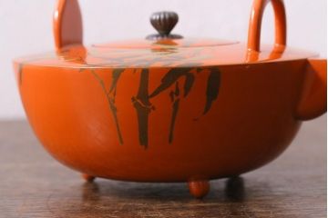 アンティーク雑貨　和製アンティーク　大正期　朱漆　鶴図柄銚子　箱付き(漆器)(R-041605)