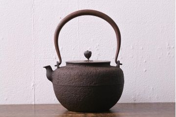 アンティーク雑貨　古民具　明治大正期　祥雪堂 造　鉄瓶(斑紫銅蓋、鉄ビン、茶道具)(R-041606)