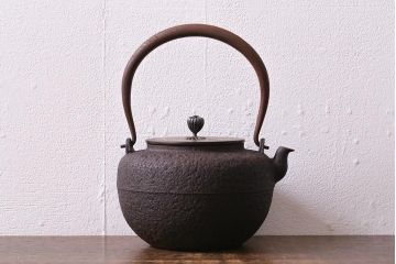 アンティーク雑貨　古民具　明治大正期　祥雪堂 造　鉄瓶(斑紫銅蓋、鉄ビン、茶道具)(R-041606)