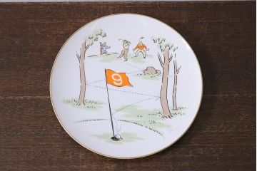 ヴィンテージ　プレミアノリタケ(Noritake、則武)　サイン入り　ゴルフ風景　プレート(飾り皿、洋食器、ビンテージ)(R-041610)