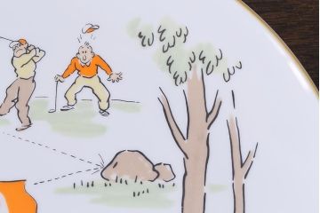 ヴィンテージ　プレミアノリタケ(Noritake、則武)　サイン入り　ゴルフ風景　プレート(飾り皿、洋食器、ビンテージ)(R-041610)