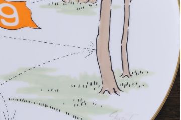 ヴィンテージ　プレミアノリタケ(Noritake、則武)　サイン入り　ゴルフ風景　プレート(飾り皿、洋食器、ビンテージ)(R-041610)