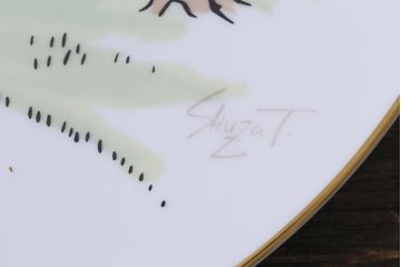 ヴィンテージ　プレミアノリタケ(Noritake、則武)　サイン入り　ゴルフ風景　プレート(飾り皿、洋食器、ビンテージ)(R-041610)