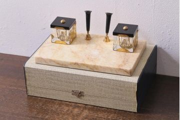 アンティーク雑貨　昭和初期　PALEGE　大理石　気品漂うペンスタンド・インクボトル(ペンホルダー)(R-041611)