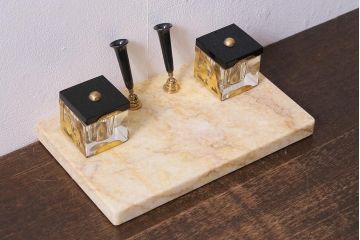 アンティーク雑貨　昭和初期　PALEGE　大理石　気品漂うペンスタンド・インクボトル(ペンホルダー)(R-041611)