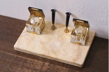 アンティーク雑貨　昭和初期　PALEGE　大理石　気品漂うペンスタンド・インクボトル(ペンホルダー)(R-041611)