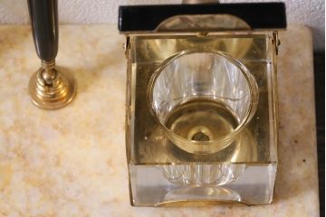 アンティーク雑貨　昭和初期　PALEGE　大理石　気品漂うペンスタンド・インクボトル(ペンホルダー)(R-041611)