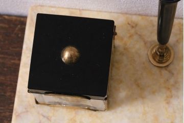アンティーク雑貨　昭和初期　PALEGE　大理石　気品漂うペンスタンド・インクボトル(ペンホルダー)(R-041611)
