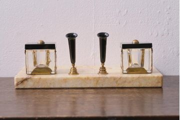 アンティーク雑貨　昭和初期　PALEGE　大理石　気品漂うペンスタンド・インクボトル(ペンホルダー)(R-041611)