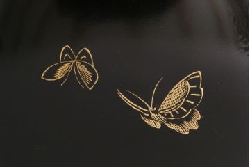 アンティーク雑貨　大正昭和初期　花蝶図　沈金蒔絵木製椀6客セット(お椀、漆器)(R-041617)