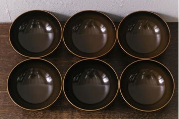 アンティーク雑貨　大正昭和初期　花蝶図　沈金蒔絵木製椀6客セット(お椀、漆器)(R-041617)