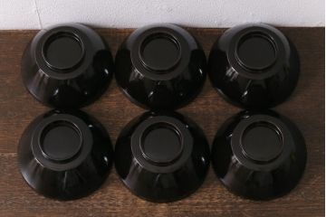アンティーク雑貨　大正昭和初期　花蝶図　沈金蒔絵木製椀6客セット(お椀、漆器)(R-041617)