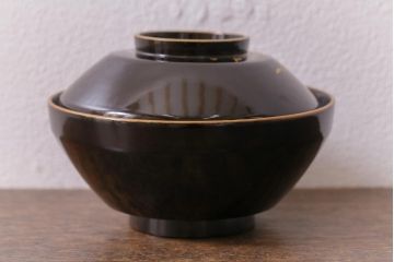 アンティーク雑貨　大正昭和初期　花蝶図　沈金蒔絵木製椀6客セット(お椀、漆器)(R-041617)