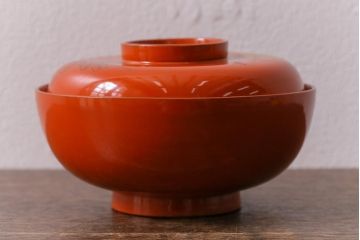 アンティーク雑貨　大正昭和初期　花蝶図　上がり藤　竹に雀　朱塗り　沈金蒔絵木製椀7客セット(お椀、漆器)(R-041619)