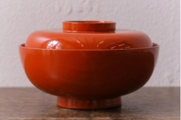 アンティーク雑貨　大正昭和初期　花蝶図　上がり藤　竹に雀　朱塗り　沈金蒔絵木製椀7客セット(お椀、漆器)(R-041620)