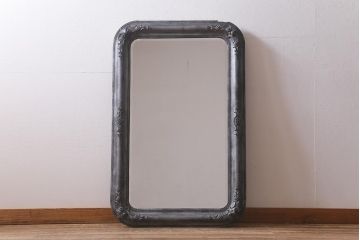 アンティーク雑貨　アイアンペイントがおしゃれなフランスアンティークの木製ミラー(鏡)(R-041637)
