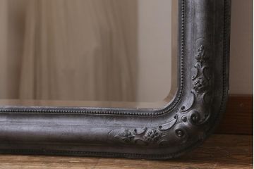 アンティーク雑貨　アイアンペイントがおしゃれなフランスアンティークの木製ミラー(鏡)(R-041637)