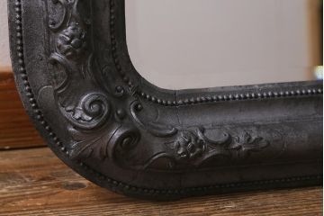 アンティーク雑貨　アイアンペイントがおしゃれなフランスアンティークの木製ミラー(鏡)(R-041637)