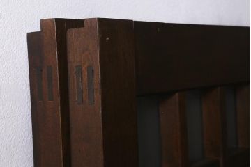 アンティーク建具　明治大正期　蔵戸リメイク　杉材一枚板・枠樺材　すり・クリアガラス入り　升格子の蔵戸2枚セット(引き戸、玄関戸)(R-041648)