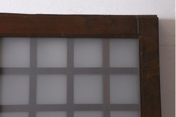 アンティーク建具　明治大正期　蔵戸リメイク　杉材一枚板・枠樺材　すり・クリアガラス入り　升格子の蔵戸2枚セット(引き戸、玄関戸)(R-041648)