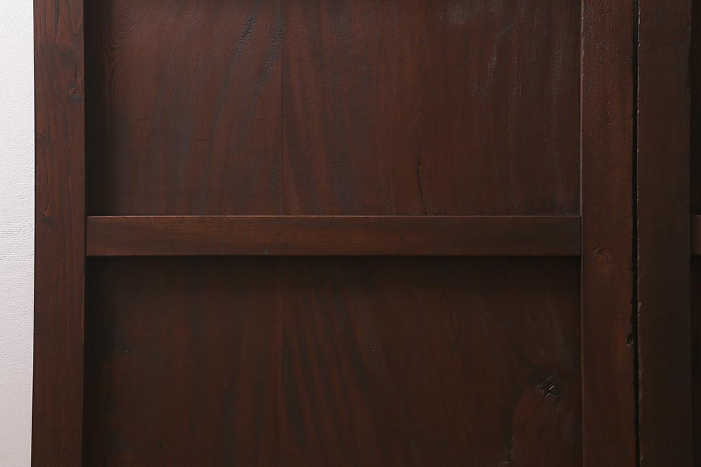 アンティーク建具　明治大正期　蔵戸リメイク　ケヤキ材　クリアガラス入り　和の風情漂う格子蔵戸2枚セット(引き戸、玄関戸)(R-041649)