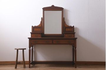 アンティーク家具　イギリスアンティーク　上手物!　マホガニー材　象嵌細工が優雅な印象を高めるドレッサー(鏡台、化粧台)(R-041655)