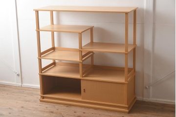 在庫未使用品　IDC大塚家具　室礼　三彩　欅柾板　飾棚005(飾り棚)(定価約99万円)(R-041659)