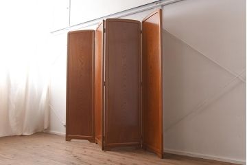 在庫未使用品　IDC大塚家具　松創　匠　漆　ケヤキ無垢材　木製屏風(パーテーション、4面衝立)(定価約302万円)(R-041683)