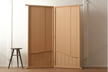 在庫未使用品　IDC大塚家具　松創　やすらぎ　桐材　2面衝立(パーテーション、工芸家具)(定価約119万円)(R-041686)