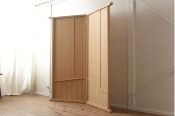 在庫未使用品　IDC大塚家具　松創　やすらぎ　桐材　2面衝立(パーテーション、工芸家具)(定価約119万円)(R-041686)