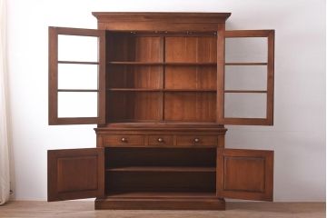 在庫未使用品　IDC大塚家具　ヘンレドン(HENREDON)　2000-22　アンティーク調　ダウンライト付き　ゆらゆらガラス入りのキャビネット(食器棚、飾り棚)(定価約85万円)(R-041688)