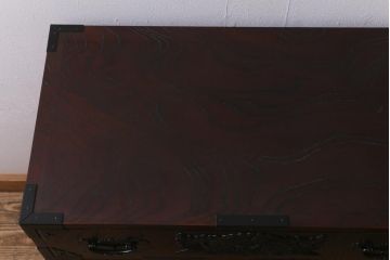 中古　欅産業　漆塗り　仙台箪笥　KC-18　力強い杢目が目を引く中型車箪笥(小タンス、チェスト、引き出し)(R-041692)