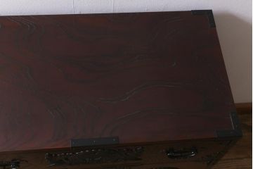 中古　欅産業　漆塗り　仙台箪笥　KC-18　力強い杢目が目を引く中型車箪笥(小タンス、チェスト、引き出し)(R-041692)