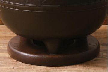 アンティーク雑貨　古民具・骨董　大正昭和初期　山水図　耳付銅火鉢(手あぶり)(R-041695)