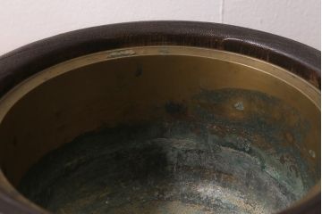 アンティーク雑貨　大正昭和初期　桐材　蒔絵・螺鈿　花鳥図が目を引く刳り貫き火鉢(木製火鉢、手あぶり)(R-041697)