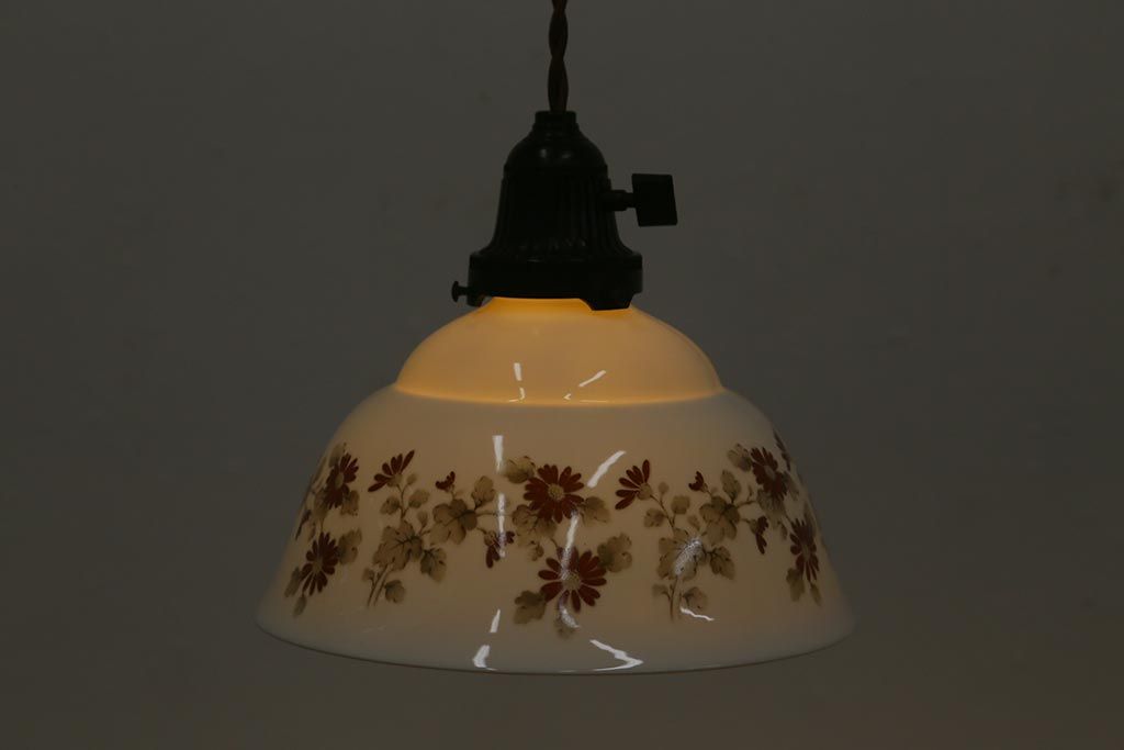 アンティーク照明　オールドノリタケ・則武(日陶)　小菊　落ち着いた色味の小花が目を引く電笠(天井照明、シェード)(R-041708)