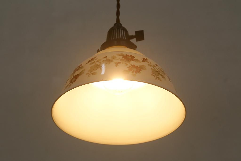 アンティーク照明　オールドノリタケ・則武(日陶)　小菊　落ち着いた色味の小花が目を引く電笠(天井照明、シェード)(R-041708)