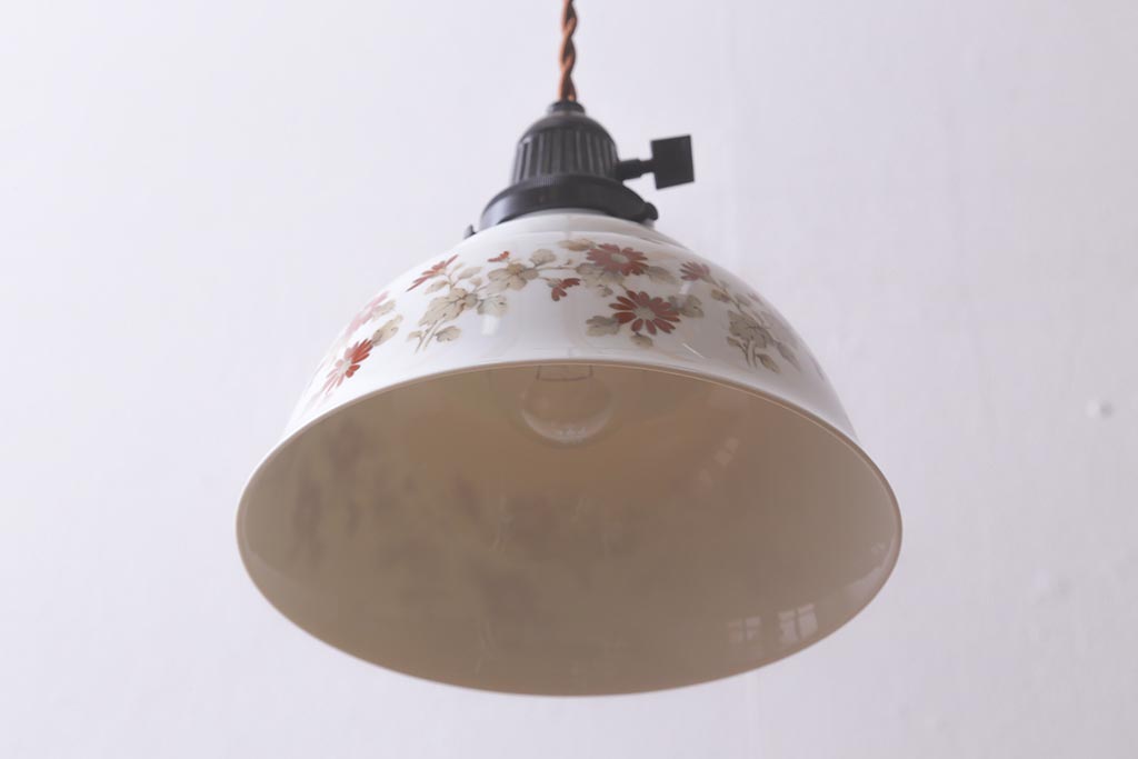 アンティーク照明　オールドノリタケ・則武(日陶)　小菊　落ち着いた色味の小花が目を引く電笠(天井照明、シェード)(R-041708)