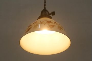 アンティーク照明　オールドノリタケ・則武(日陶)　小菊　落ち着いた色味の小花が目を引く電笠(天井照明、シェード)(R-041708)