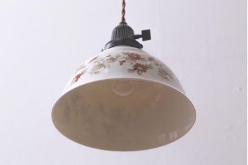 アンティーク照明　オールドノリタケ・則武(日陶)　小菊　落ち着いた色味の小花が目を引く電笠(天井照明、シェード)(R-041710)