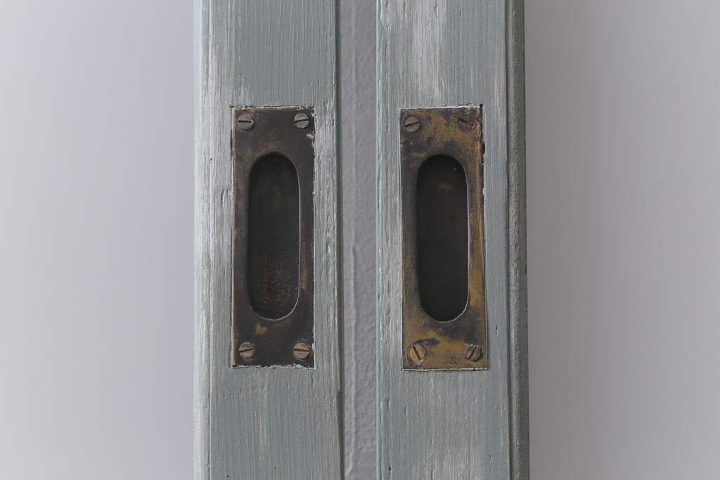 アンティーク建具　和製アンティーク　ペイント　シャビーなペイントがお洒落なガラス戸2枚セット(引き戸、建具)(R-041717)