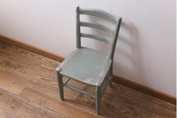 松本民芸家具　ペイント家具　シャビーなペイントが魅力的なラダーバックチェア(ダイニングチェア、椅子)(R-041719)