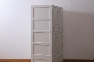 ペイント家具　松本民芸家具　柔らかな色合いが魅力のD型洋服箪笥(ワードローブ、チェスト、キャビネット)(R-041721)