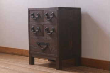 ラフジュ工房オリジナル　古金具リメイク　前板栗材　ヒノキ材　木瓜金具が趣溢れる小引き出し(小物収納、サイドチェスト)(R-041726)