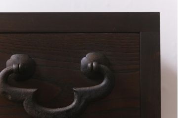 ラフジュ工房オリジナル　古金具リメイク　前板栗材　ヒノキ材　木瓜金具が趣溢れる小引き出し(小物収納、サイドチェスト)(R-041726)