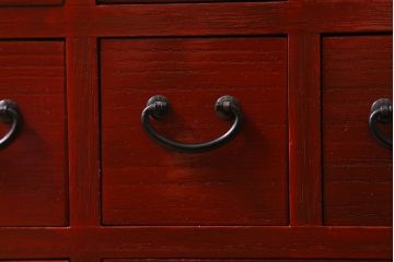 中古　指物家具　国産　総桐材　朱塗り　朱のお色がお部屋のアクセントになる薬箪笥(小物収納)(R-041731)