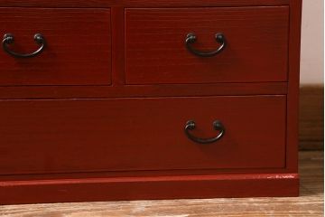 中古　指物家具　国産　総桐材　朱塗り　朱のお色がお部屋のアクセントになる薬箪笥(小物収納)(R-041731)