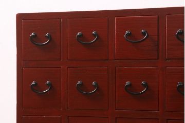 中古　指物家具　国産　総桐材　朱塗り　朱のお色がお部屋のアクセントになる薬箪笥(小物収納)(R-041731)