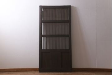 アンティーク建具　明治大正期　ヒノキ材　細い桟が魅力の格子蔵戸(蔵戸、格子戸、引き戸、建具、玄関戸)(R-041743)