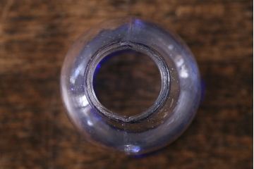 アンティーク雑貨　明治大正期　レトロ　青縁フリル　豆ランプ(金魚鉢ホヤ、オイルランプ、和ガラス)(R-041759)